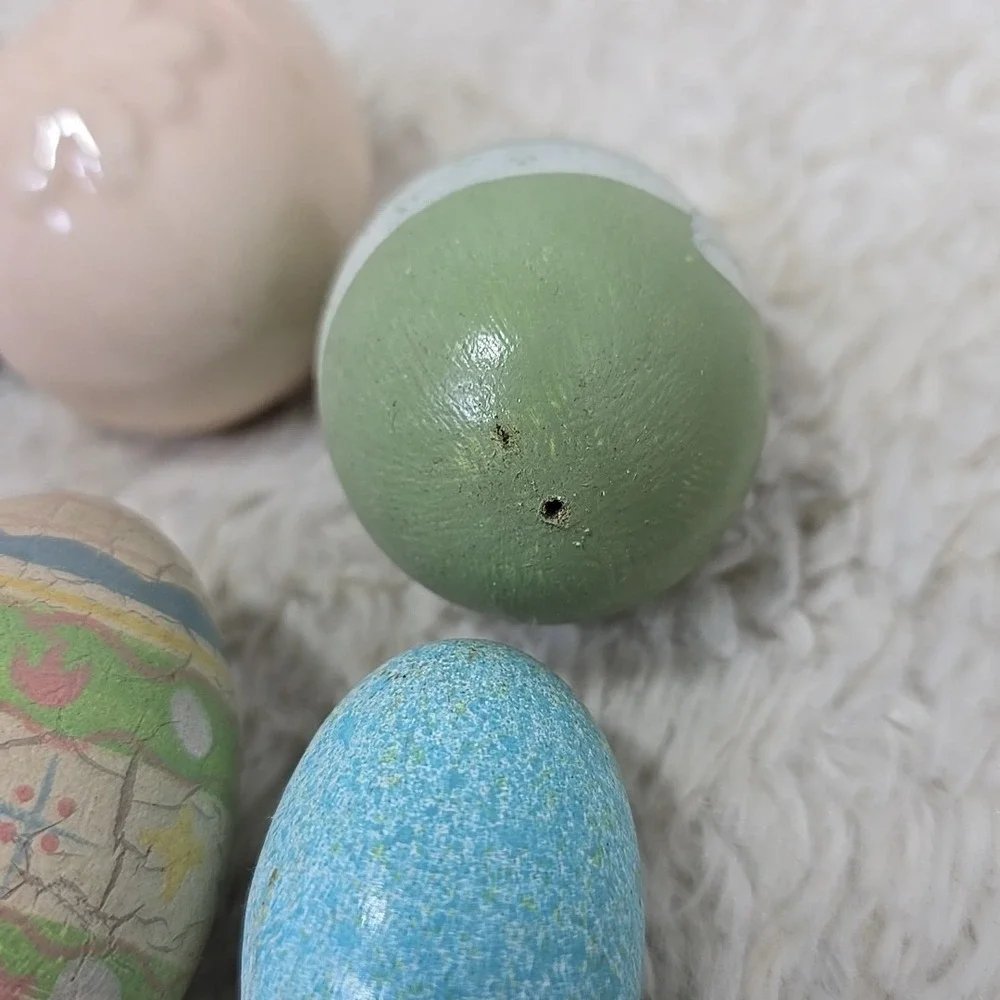 Vintage Easter Egg Tree Ornaments Lot of 10 Hand Painted Wooden Ceramic European